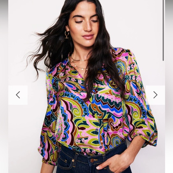 Boden Hammered Satin Multi, Paisley Pome button down size 8 - Picture 1 of 7